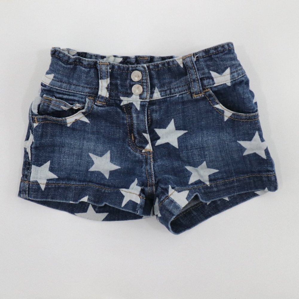 Mini Boden Jeans Shorts Girls 2T Toddler Blue Denim White Stars Heart Pockets